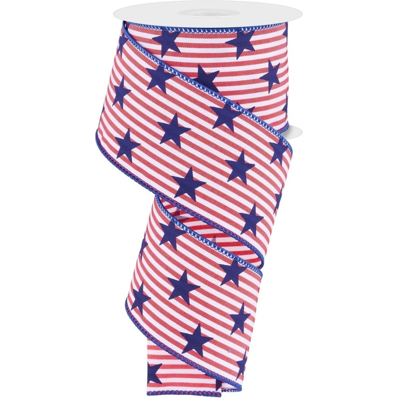 2.5″ Stars On Woven Stripe: Navy Blue (10 Yards)