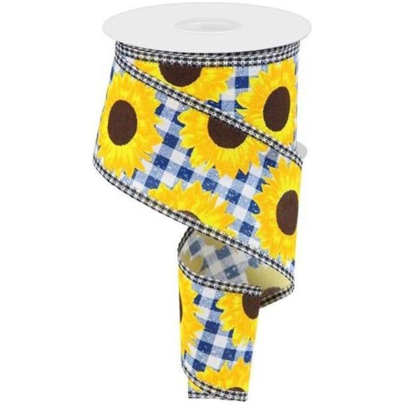 2.5″ Sunflower Check Ribbon: Blue (10 Yards)