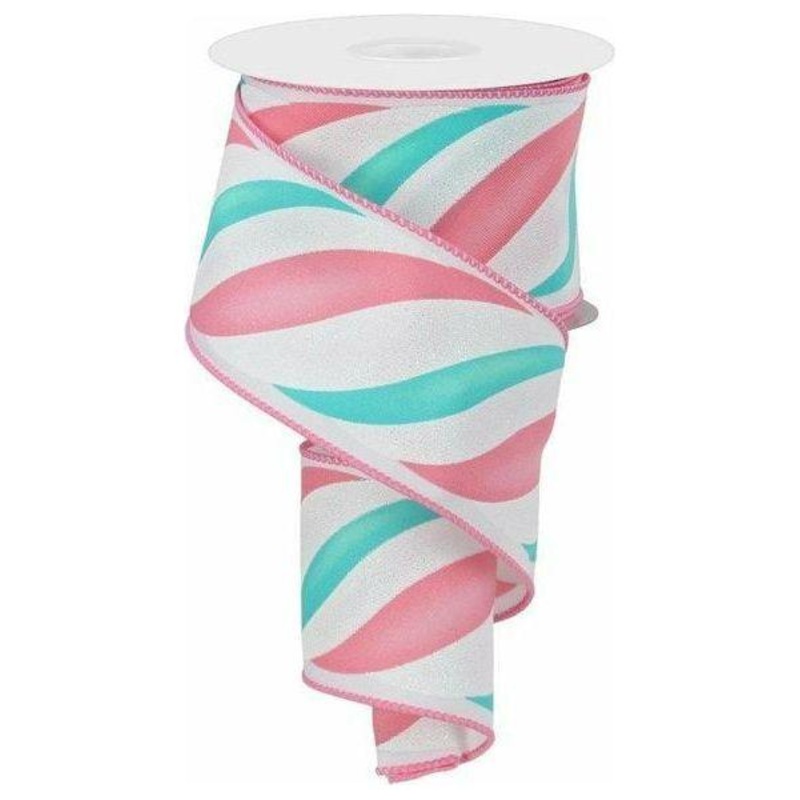 2.5″ Swirl Candy Stripe Ribbon: Pink/Ice Blue (10 Yards)