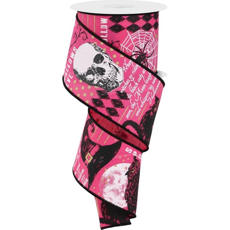 2.5″ Vintage Halloween Ribbon: Pink (10 Yards)