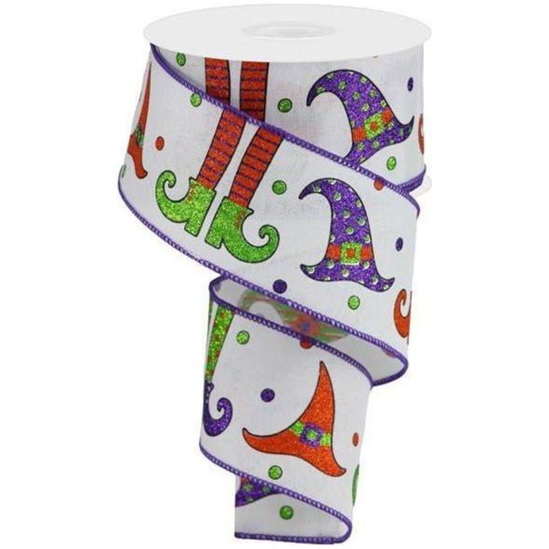 2.5″ Witch Hat and Legs Ribbon: White (10 Yards)
