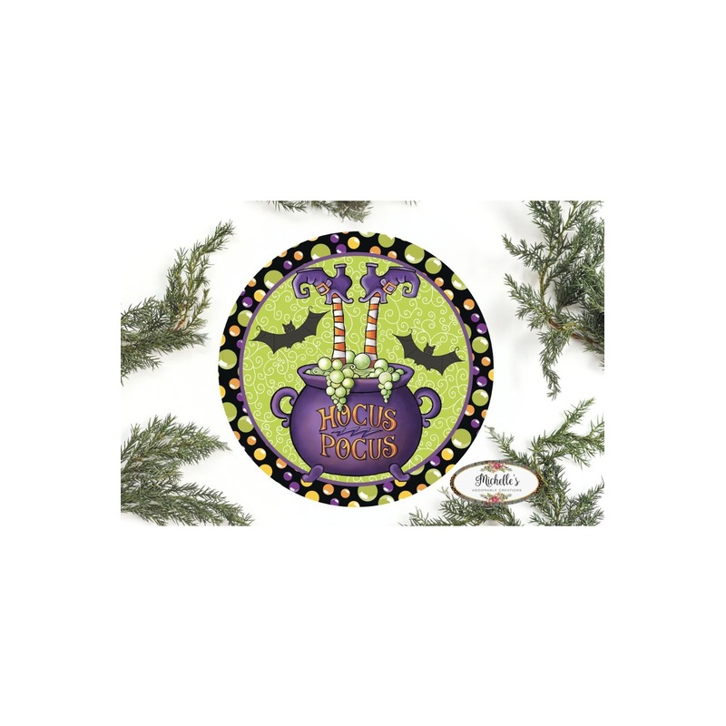 Hocus Pocus Witch Leg Cauldron Sign