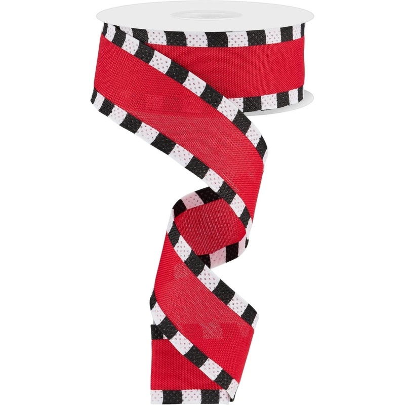 1.5″ Faux Royal Burlap/Stripe Edge Ribbon: Red (10 Yards)