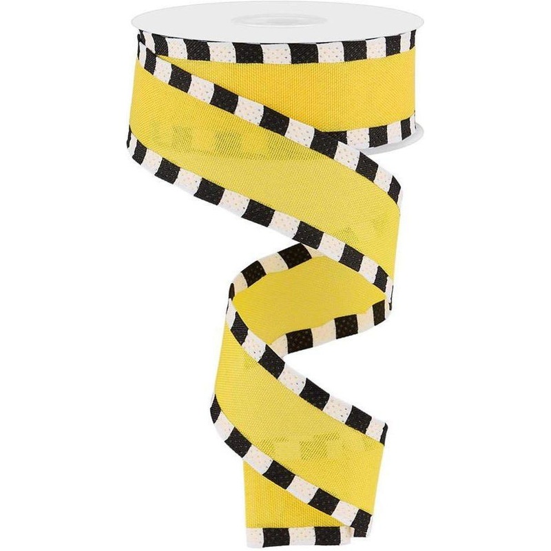 1.5″ Faux Royal Burlap/Stripe Edge Ribbon: Yellow (10 Yards)