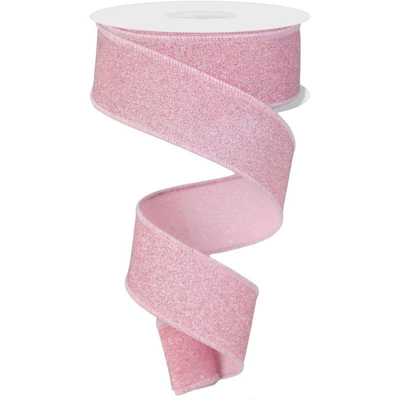 1.5″ Fine Glitter On Faux Royal: Light Pink (10 Yards)