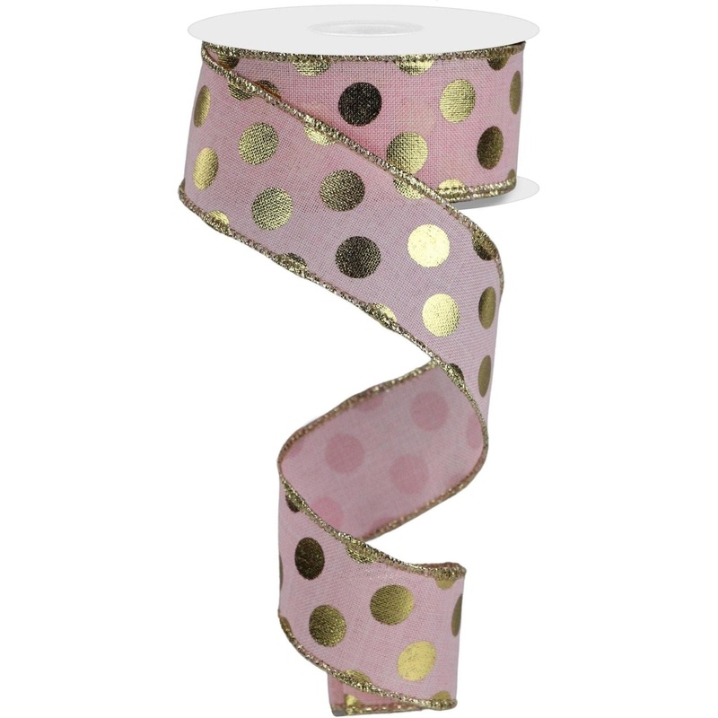 1.5″ Metallic Polka Dots Ribbon: Pale Pink (10 Yards)