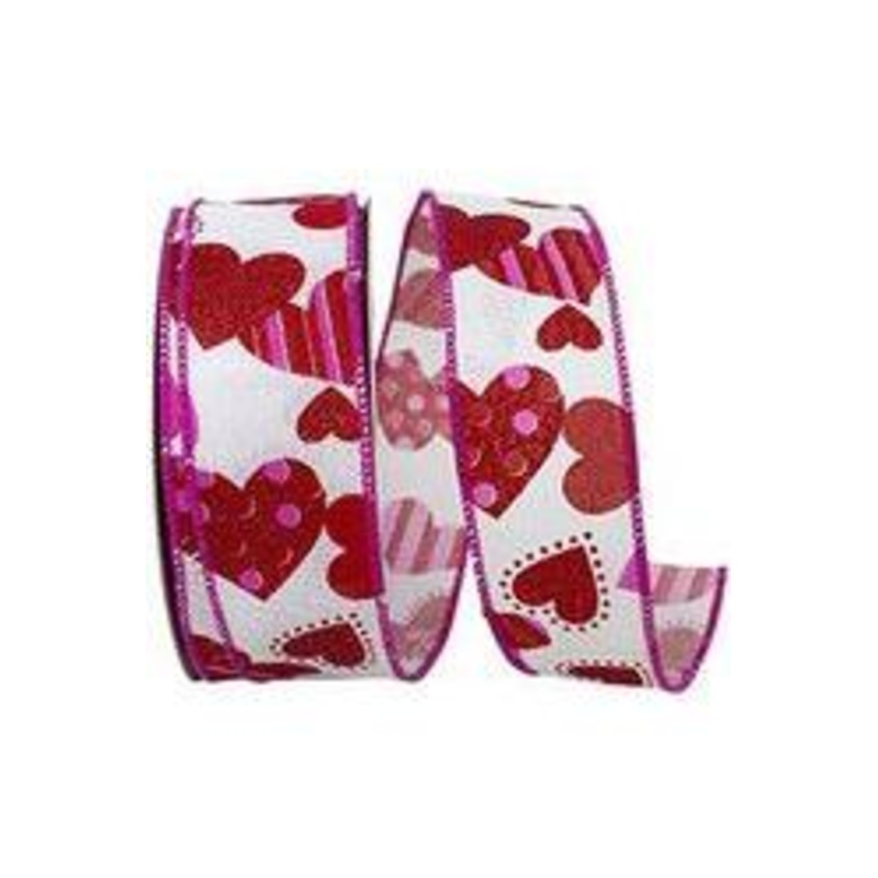 1.5″ Tossed Hearts Ribbon: White (20 Yards)
