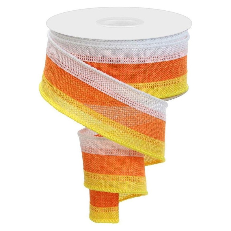 1.5″ Tricolor Striped Ribbon: Orange/White, Yellow (10 Yards)