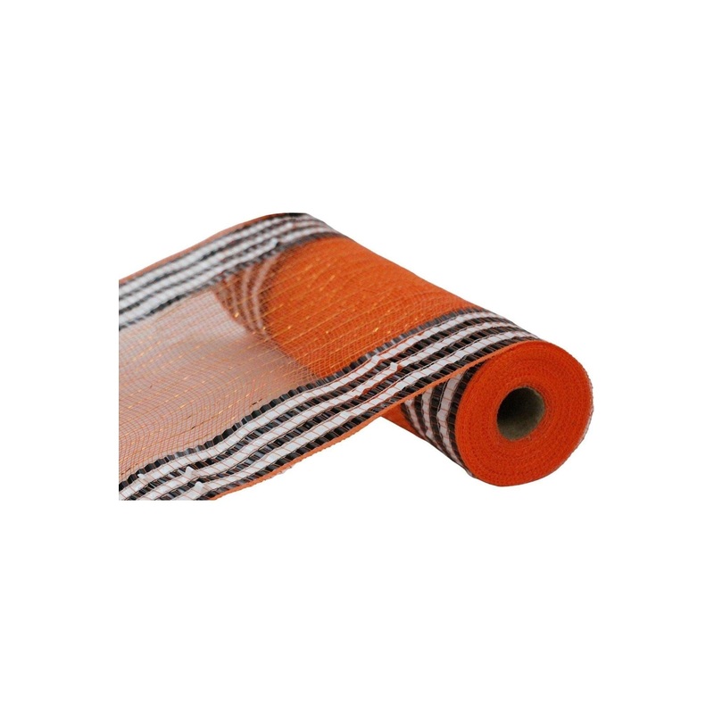 10″ Metallic Foil Border Mesh Ribbon: Orange (10 Yards)
