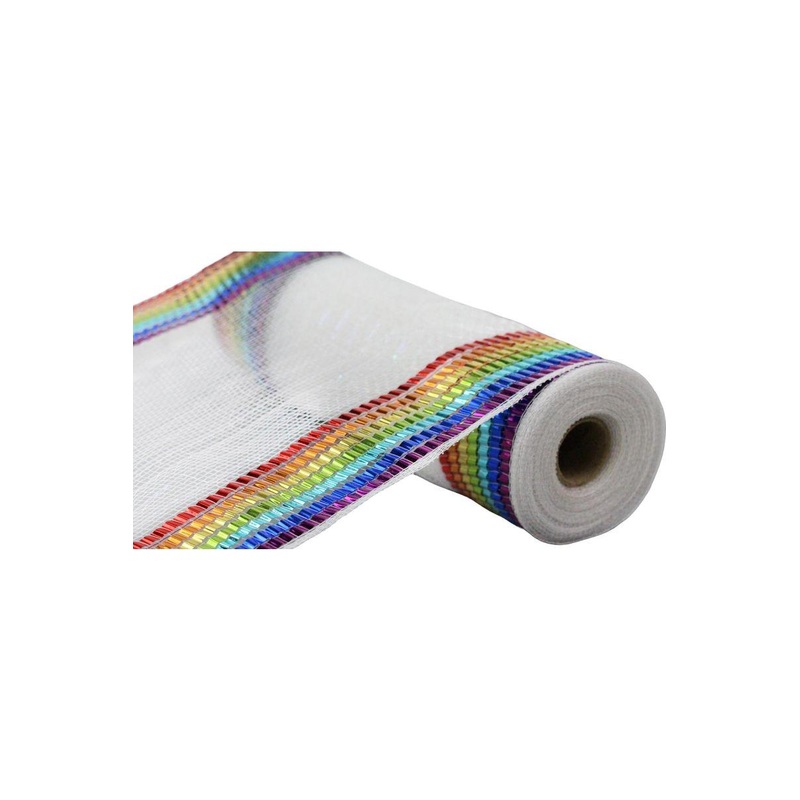 10″ Metallic Foil Border Mesh Ribbon: Rainbow (10 Yards)