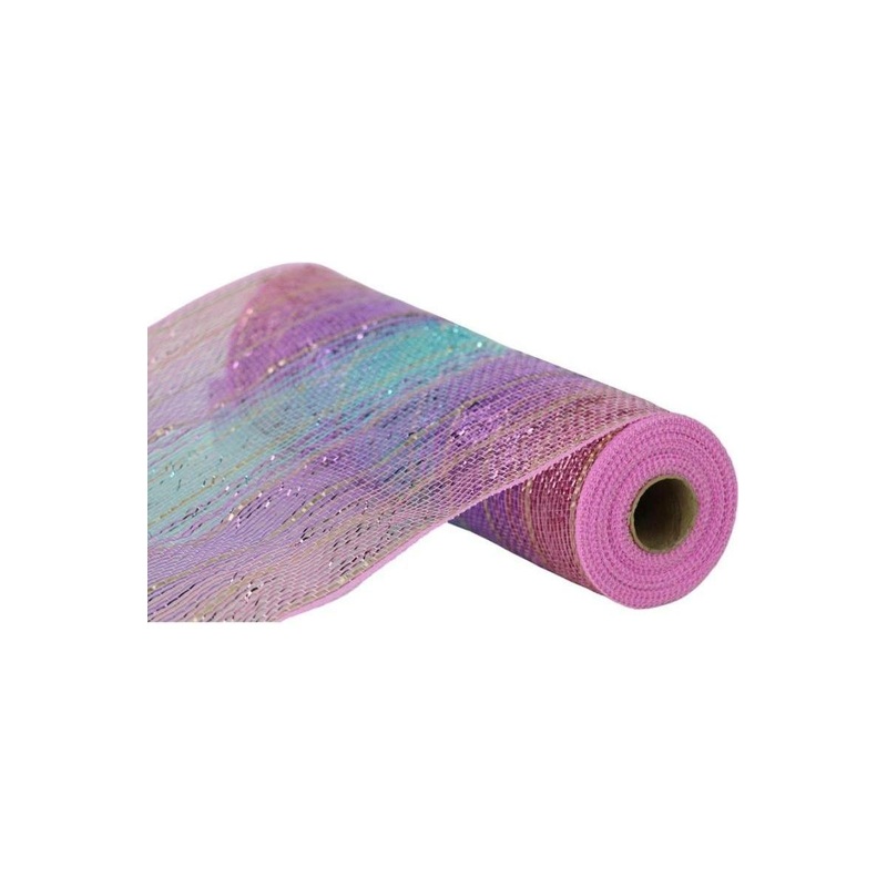 10″ Metallic Foil Ombr Mesh Ribbon: Light Pink, Lavender, Ice Blue, Gold (10 Yards)