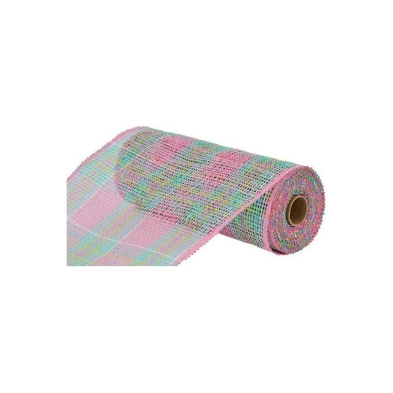 10″ Plaid Poly Burlap Mesh Ribbon: Pink/Turquoise/Lavender