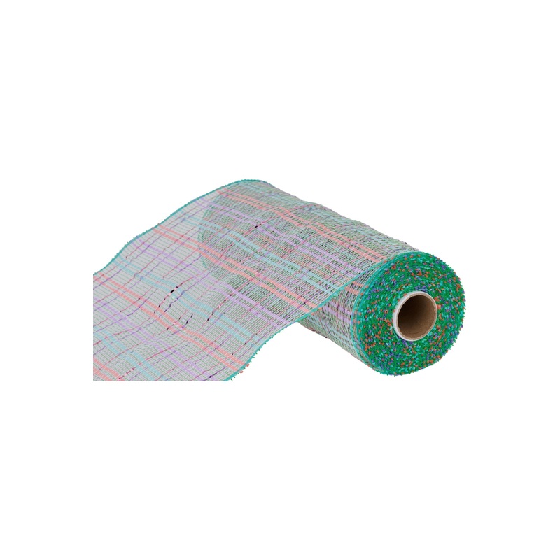 10″ Vertical Foil Plaid Mesh Ribbon: Lime/Pink/Blue/Lavender