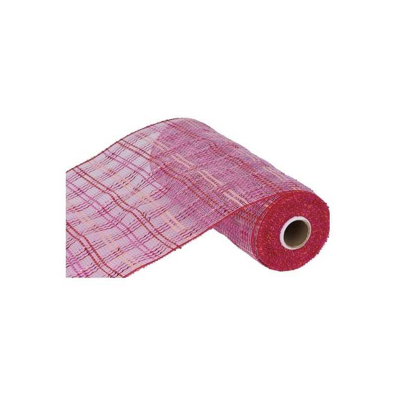 10″ Vertical Foil Plaid Mesh Ribbon: Pink and Red (10 Yards)