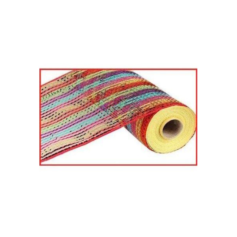 10″ Wide Foil Stripes Poly Deco Mesh Ribbon: Bright Multi (10 Yards)