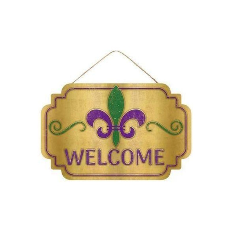 12″ Wooden Sign: Mardi Gras Welcome