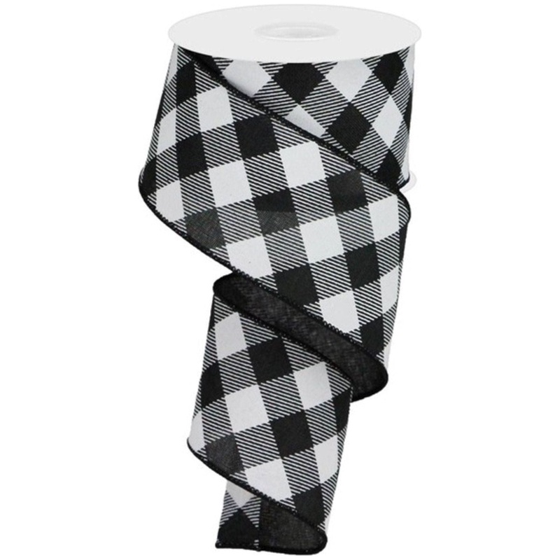 2.5″ Diagonal Check On Royal Ribbon: Black & White (10 Yards)