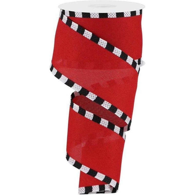2.5″ Faux Royal Burlap/Stripe Edge Ribbon: Red & Black (10 Yards)