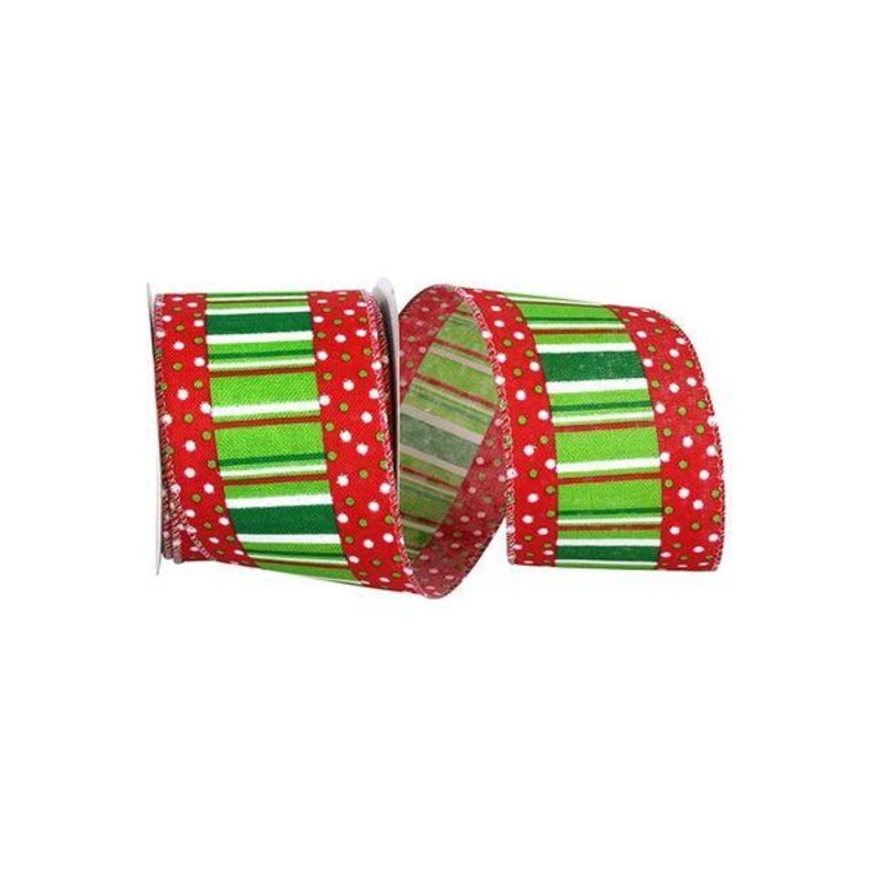 2.5″ Festive Dots Ribbon: Red/Green (10 Yards)
