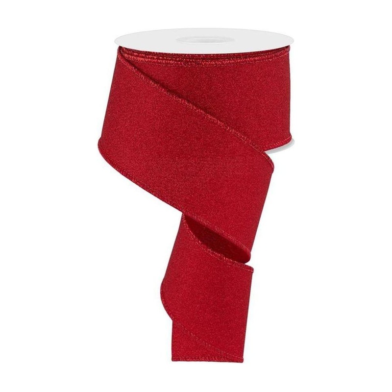2.5″ Fine Glitter On Royal Ribbon: Red (10 Yards)