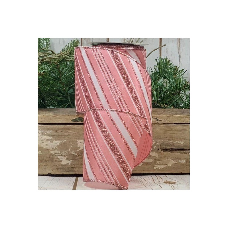 2.5″ Peppermint Stripe Ribbon: Pink/White (10 Yards)