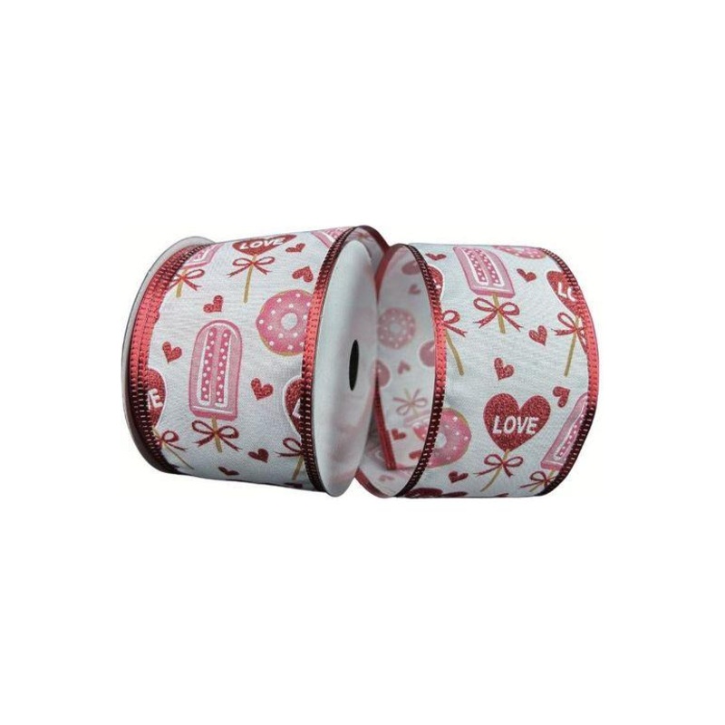 2.5″ Valentine Candy and Donuts Ribbon: White (10 Yards)