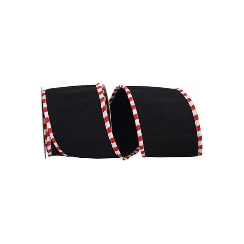 4″ Candy Cane Edge Ribbon: Black (5 Yards)