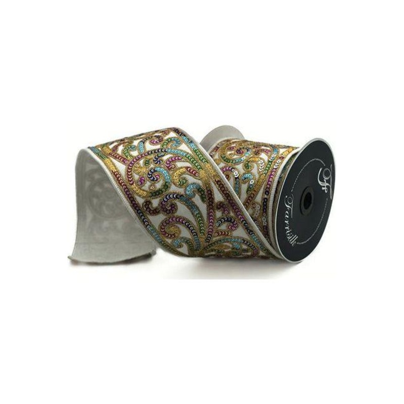 4″ Carnaval Plumes Ribbon: White (5 Yards)