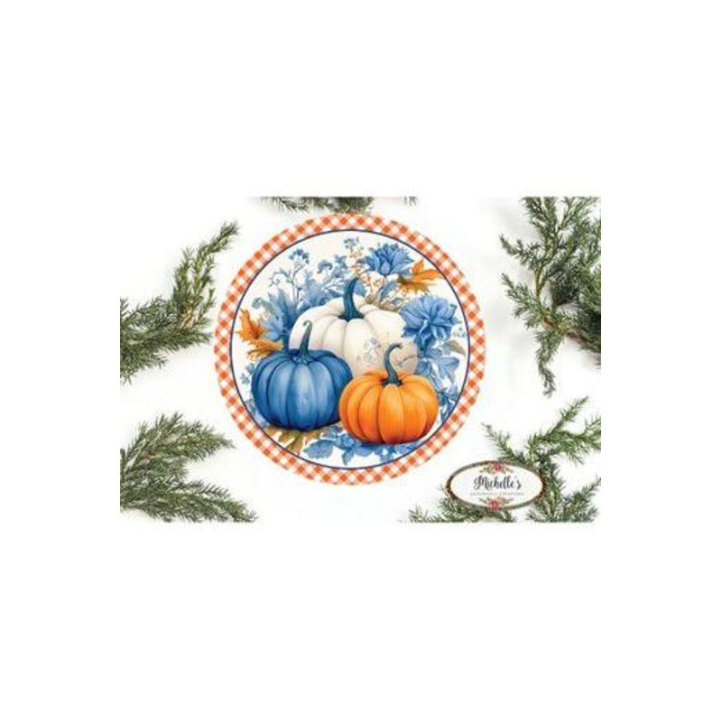 Blue Pumpkin Fall Foliage Plaid Sign – Wreath Accent Sign