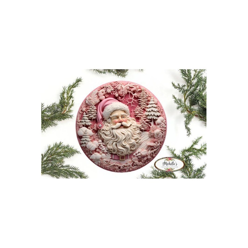 Faux 3D Pink Santa Christmas Sign – Wreath Enhancement