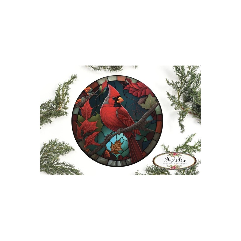 Faux Stained Glass Cardinal Bird Sign