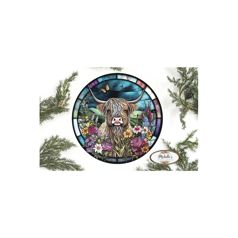 Faux Stained Glass Highland Cow Sign