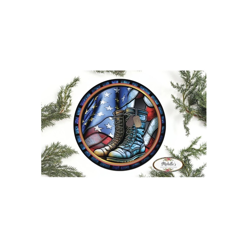 Faux Stained Glass Military Boots Sign