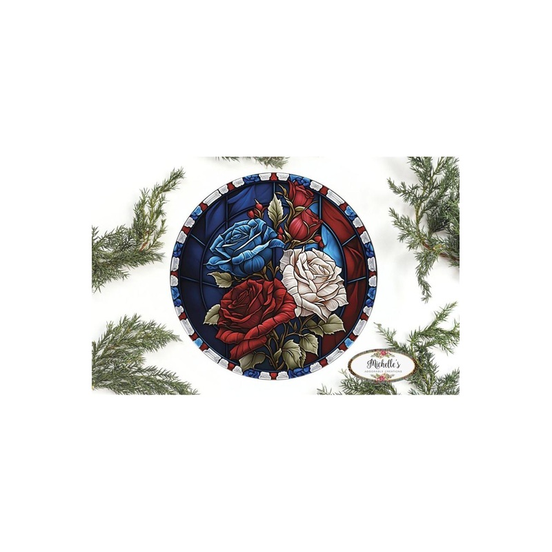 Faux Stained Glass Patriotic Roses Sign