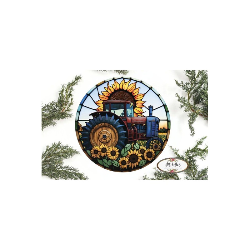 Faux Stained Glass Vintage Tractor Sign