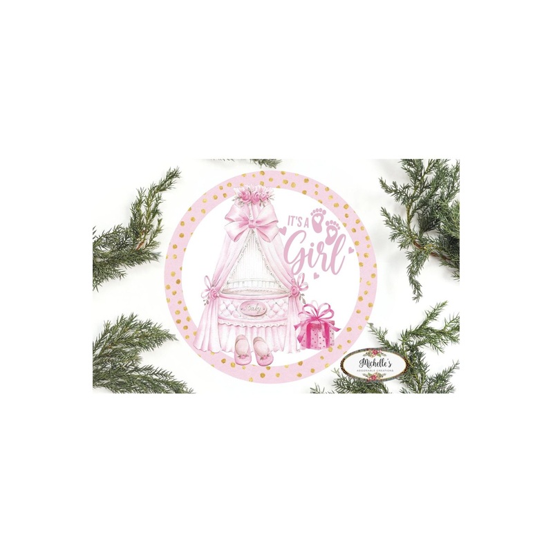 Its a Girl Pink Gold Round Sign