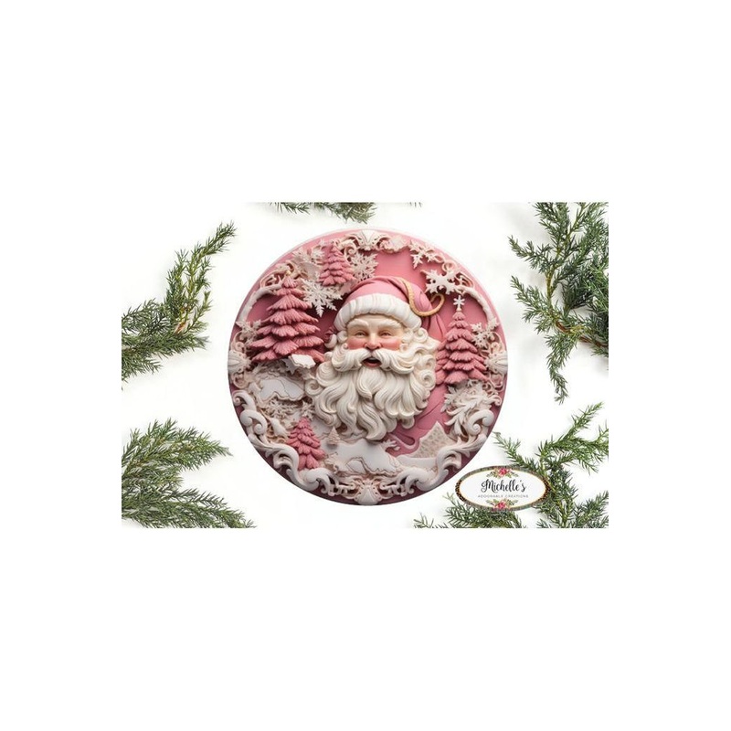 Pink 3D Santa Christmas Sign – Wreath Enhancement