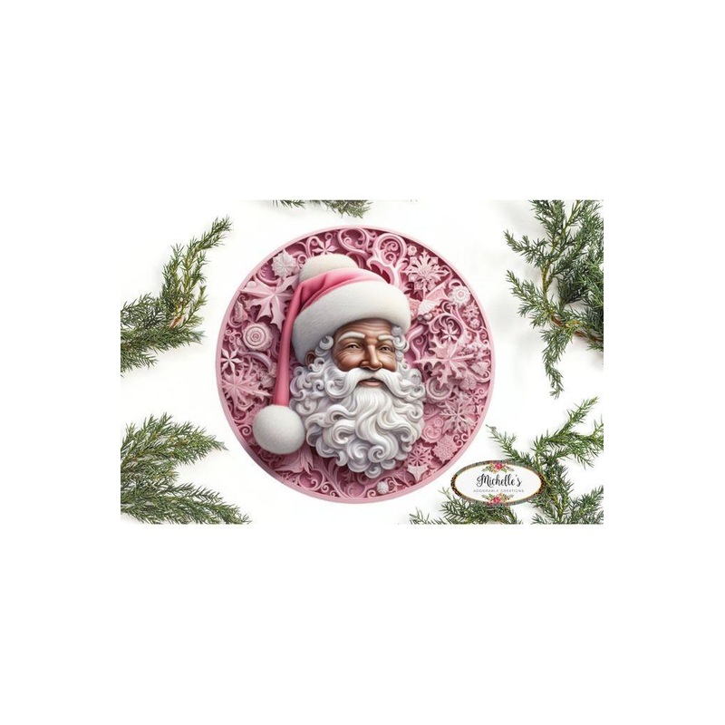 Pink African American Faux 3D Santa Sign – Wreath Enhancement