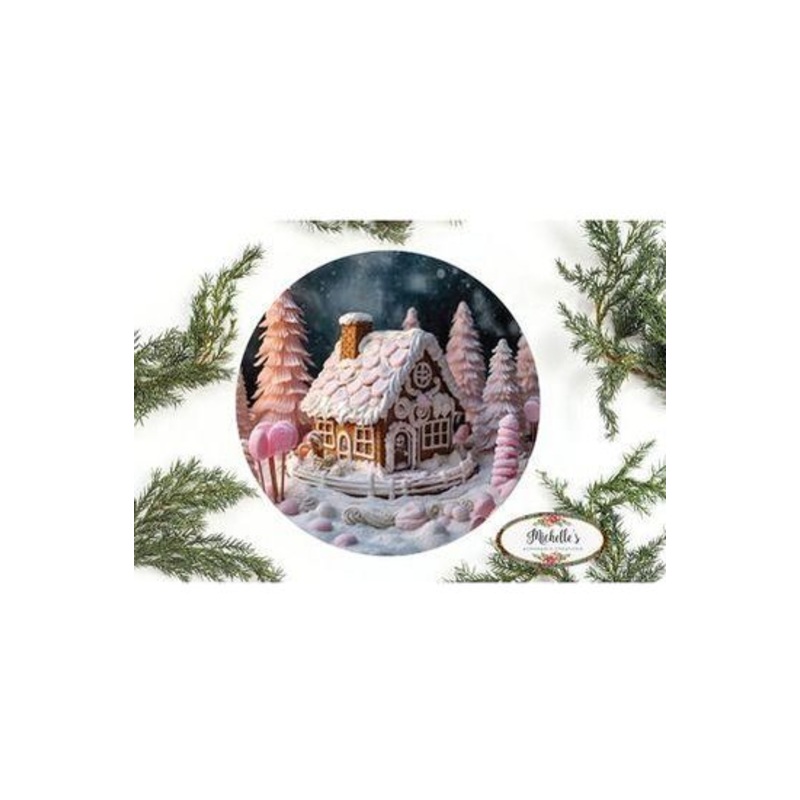 Pink Gingerbread House Christmas Sign – Wreath Enhancement