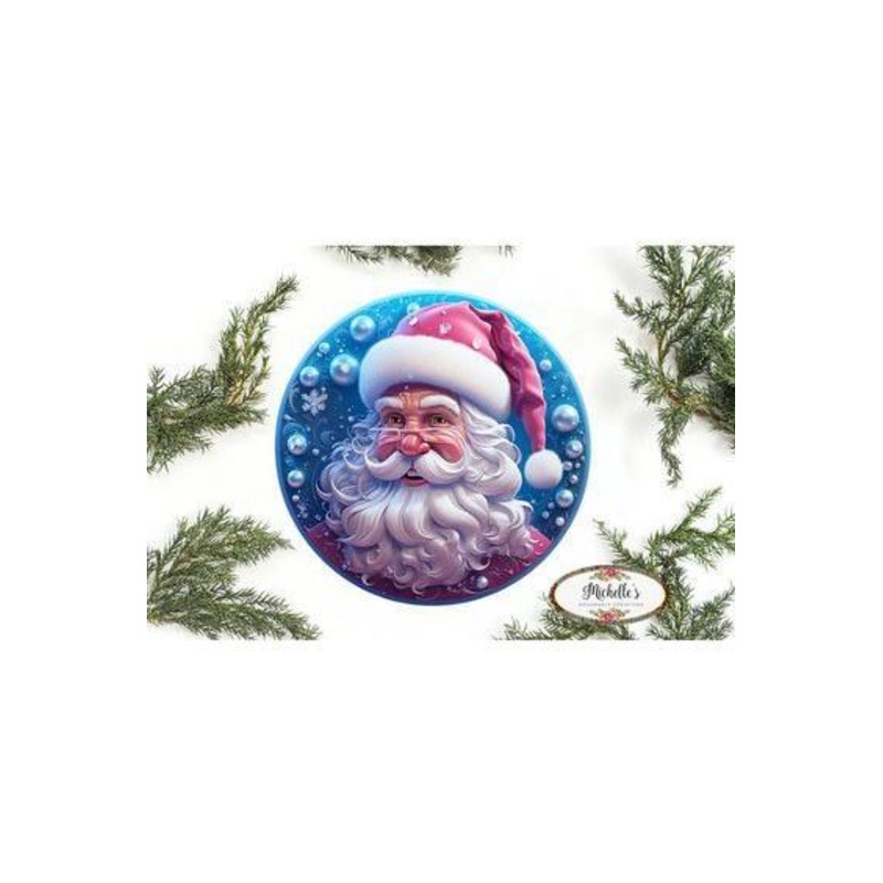 Pink Ice Blue 3D Santa Christmas Sign – Wreath Enhancement