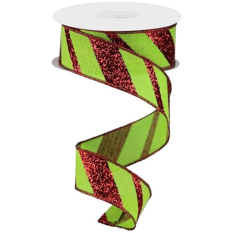 1.5″ Diagonal Glitter on Royal Ribbon: Lime Green (10 Yards)