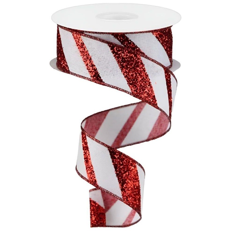 1.5″ Diagonal Glitter on Royal Ribbon: Red (10 Yards)