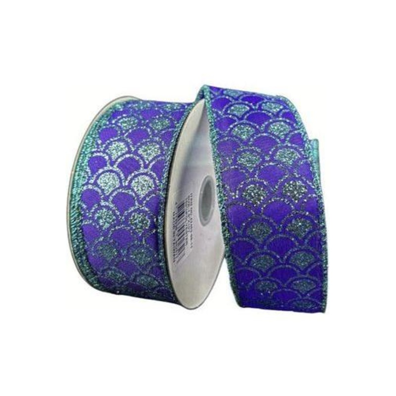 1.5″ Glitter Fish Scales Ribbon: Purple/Aqua (10 Yards)
