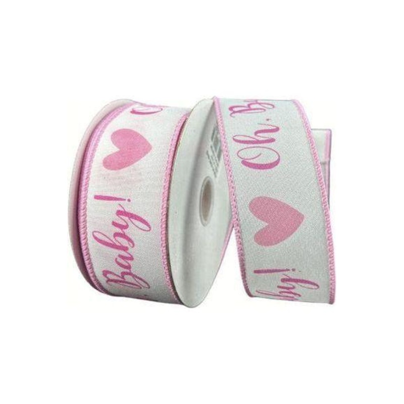 1.5″ Oh Baby Girl Ribbon: Pink & White (10 Yards)