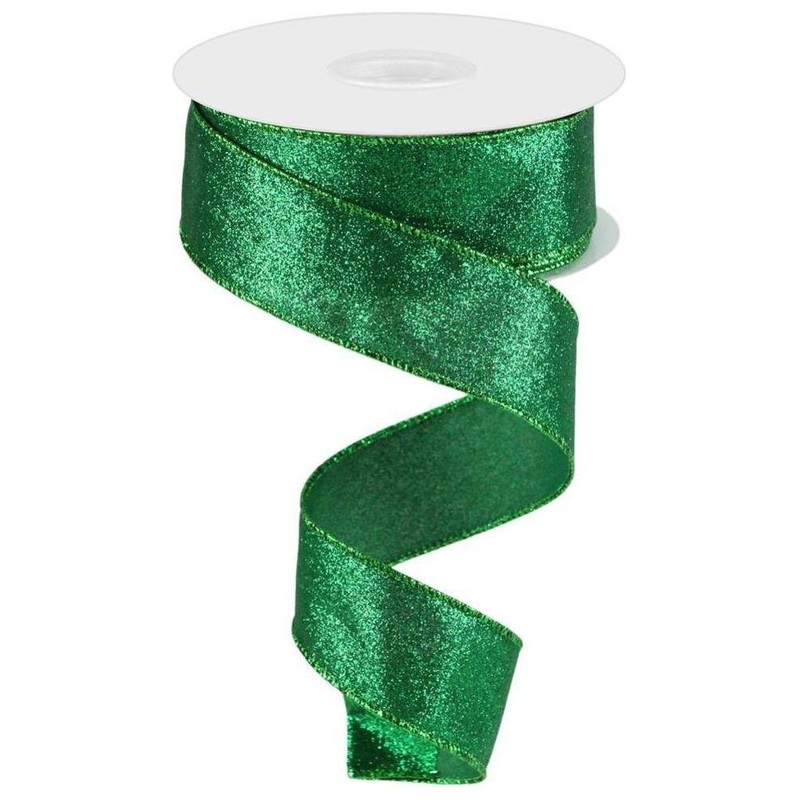 1.5″ Shimmer Glitter Ribbon: Emerald Green (10 Yards)