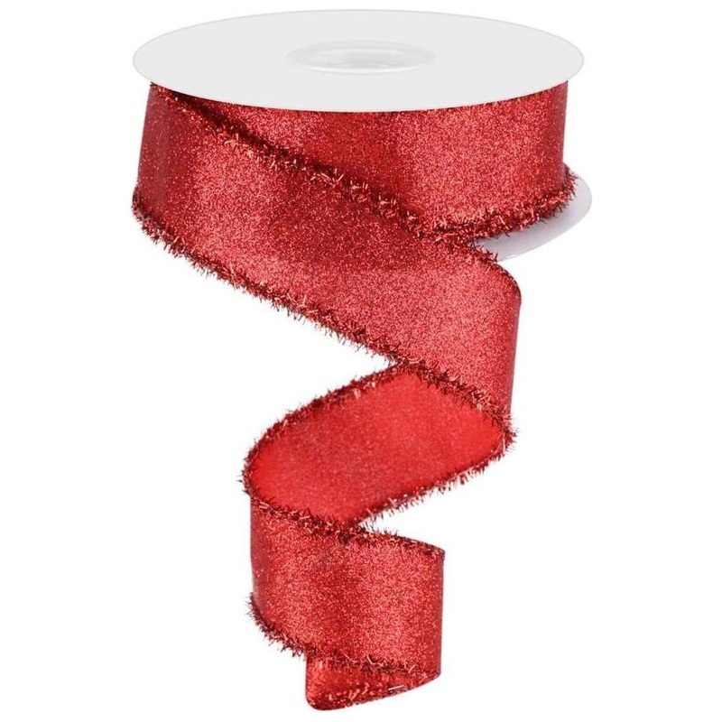 1.5″ Shimmer Glitter Tinsel Ribbon: Red (10 Yards)