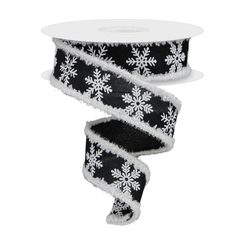 1.5″ Snowflake Drift Ribbon: Black & White (10 Yards)