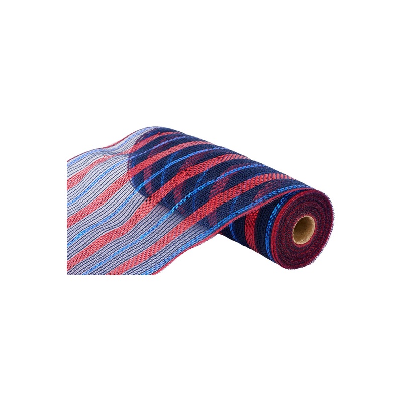 10″ Poly Faux Jute Metallic Mesh Ribbon: Navy Blue, Royal, Red (10 Yards)