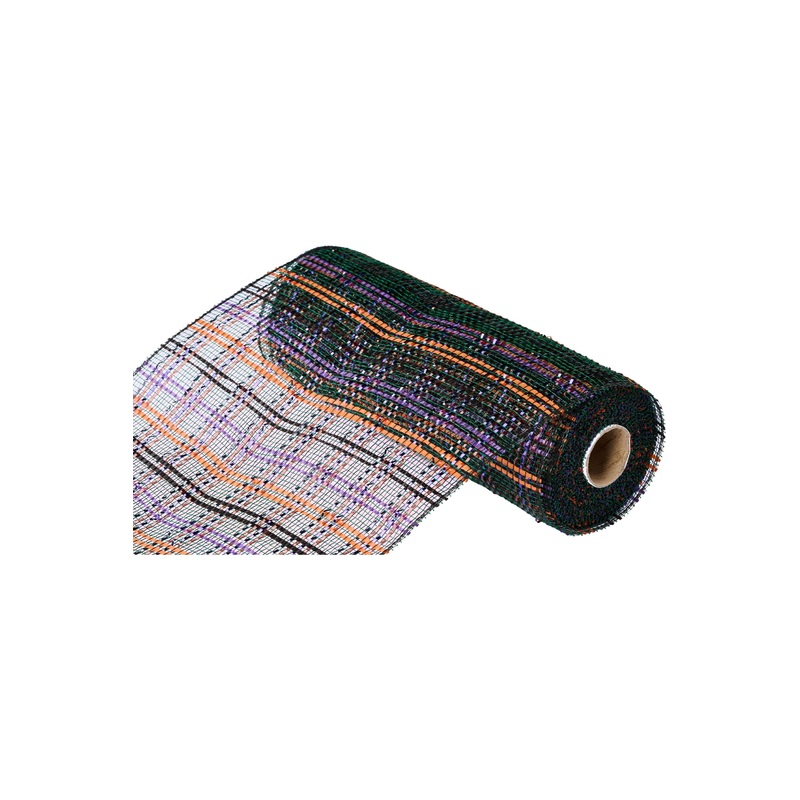 10″ Vertical Foil Plaid Mesh Ribbon: Black, Orange, Purple, Emerald