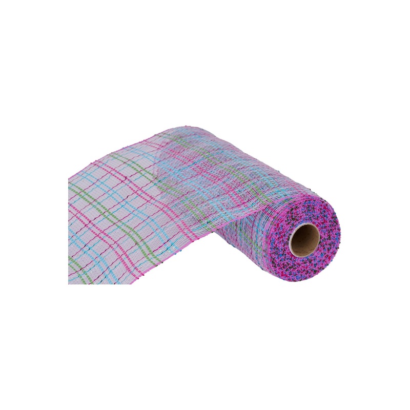 10″ Vertical Foil Plaid Mesh Ribbon: Lavender/Pink/Turquoise/Lime